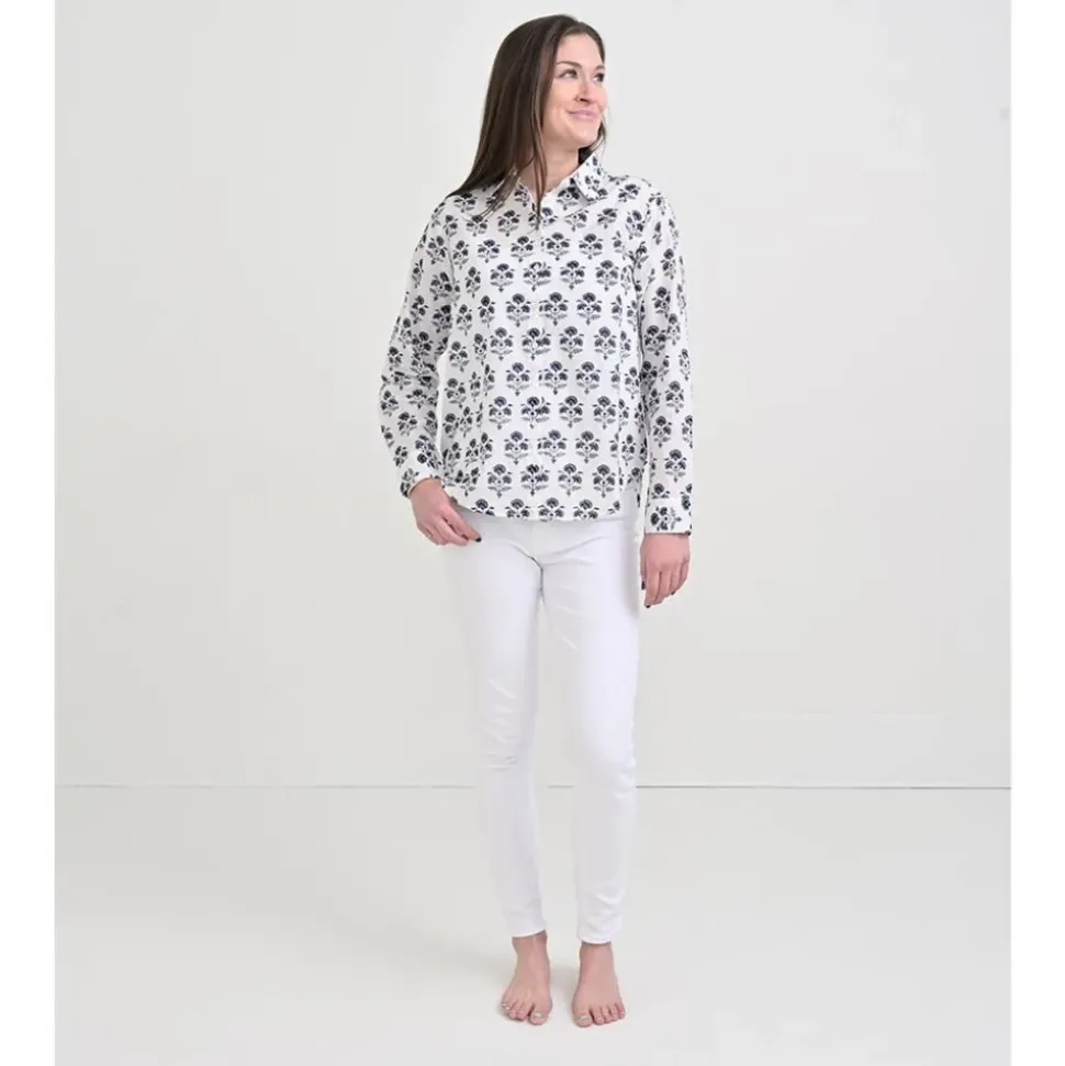 Agra Bloom Indigo Button Down Blouse