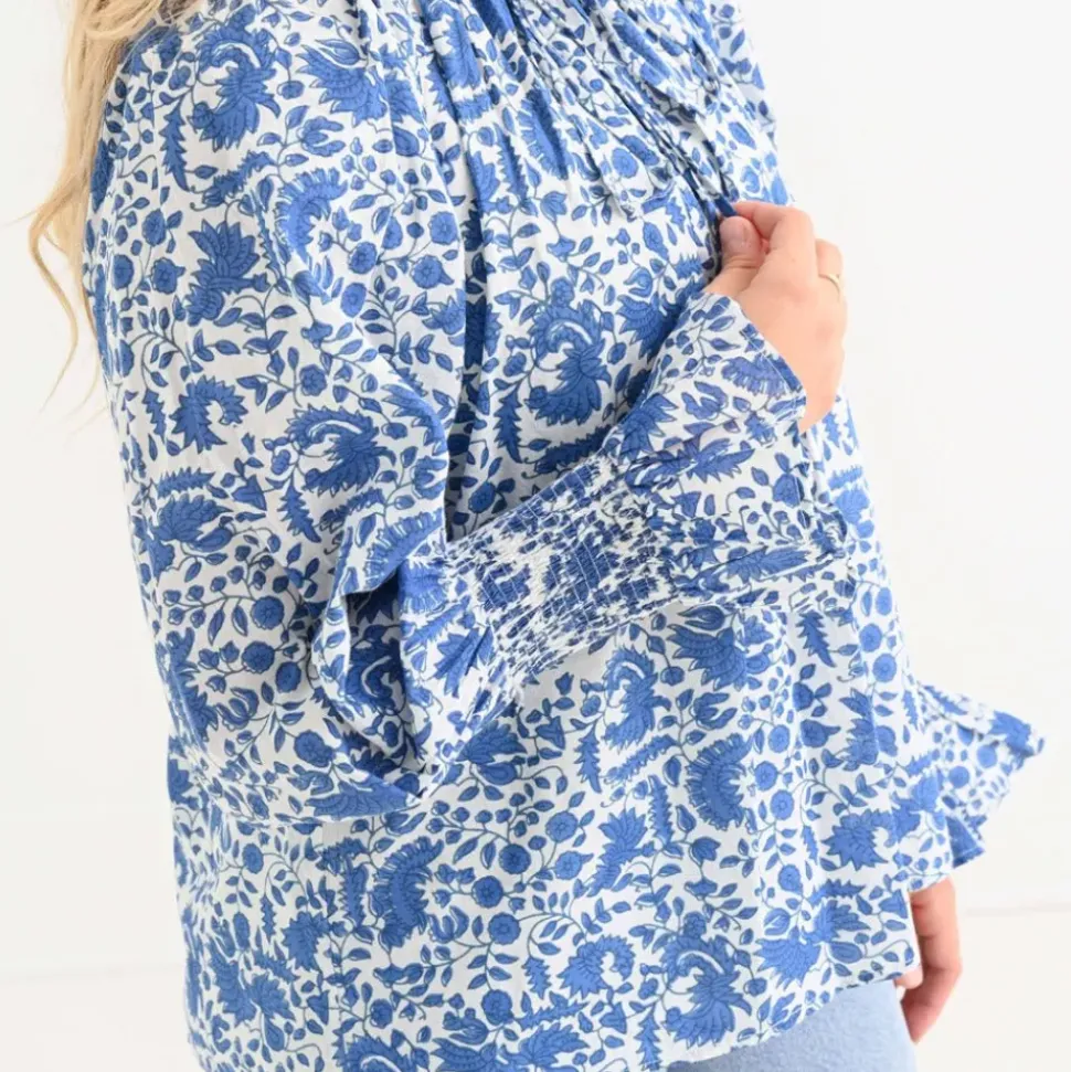 Amaranth Blue Flounce Sleeve Blouse
