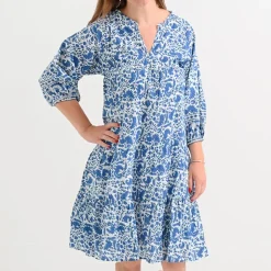 Amaranth Blue Slit Neck Shift Dress