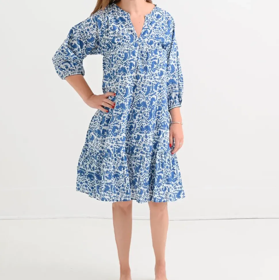 Amaranth Blue Slit Neck Shift Dress