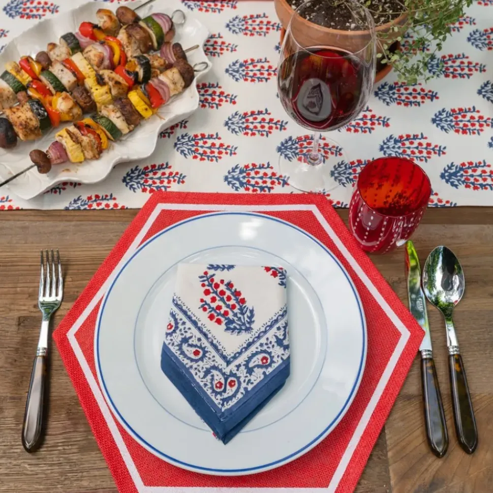 Block Printed Sagar Red & Blue Napkins
