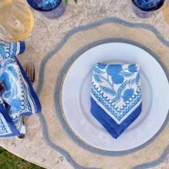 Blue Scalloped Edge Natural Fiber Placemats | Set 4