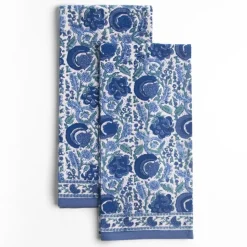 Bohemian Floral Azure Blue & Aqua Tea Towels