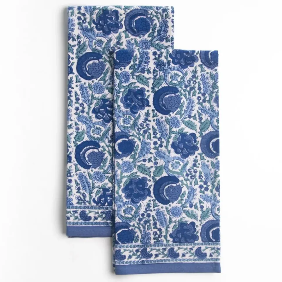 Bohemian Floral Azure Blue & Aqua Tea Towels