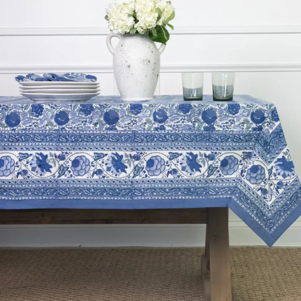 Bohemian Floral Azure Blue & Aqua Tablecloth