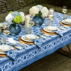 Bohemian Floral Azure Blue & Aqua Tablecloth