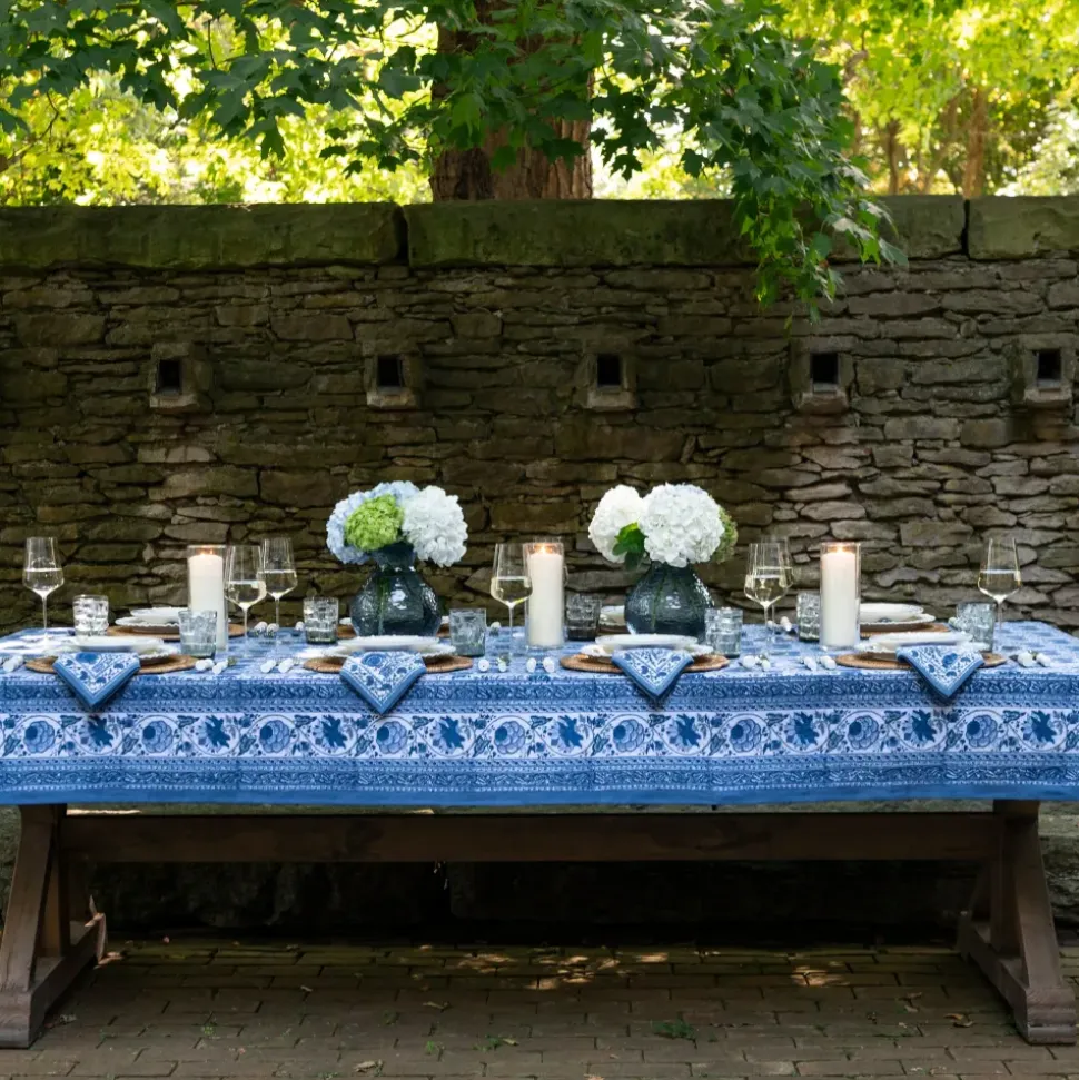 Bohemian Floral Azure Blue & Aqua Tablecloth