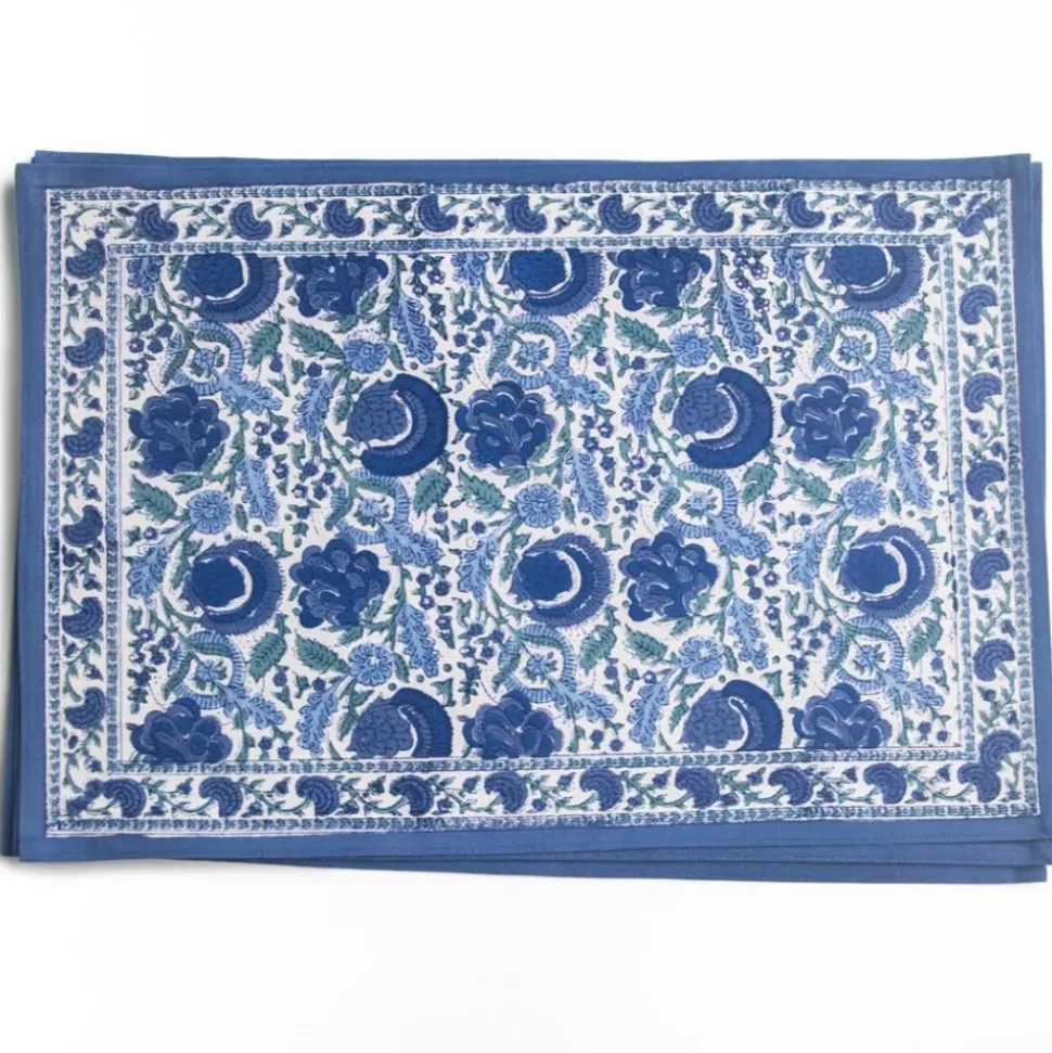 Bohemian Floral Azure Blue & Aqua Placemat | Set of 4