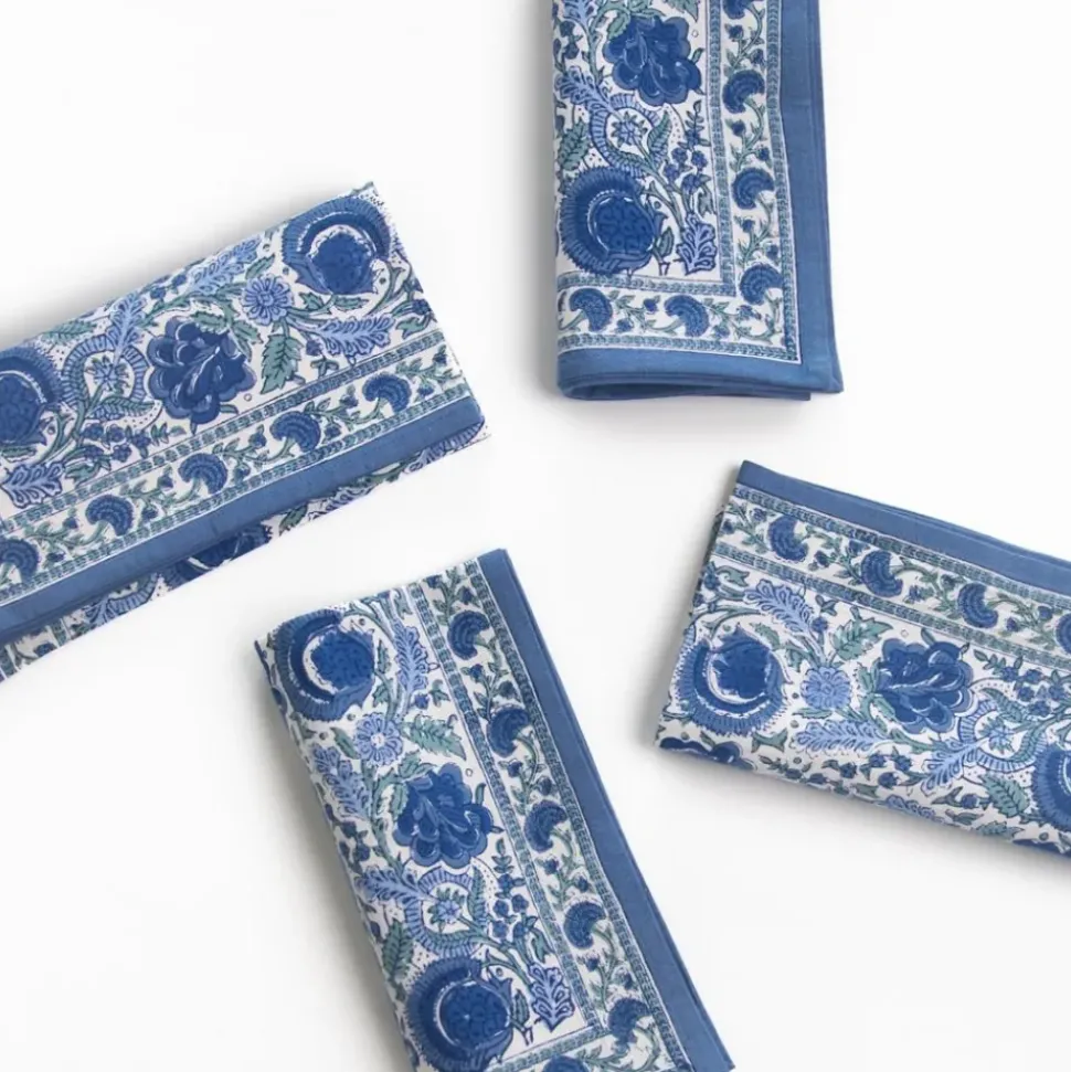 Bohemian Floral Azure Blue & Aqua Napkin | Set of 4