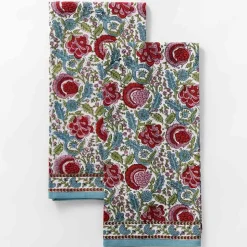 Bohemian Floral Turquoise Tea Towels | Set of 2