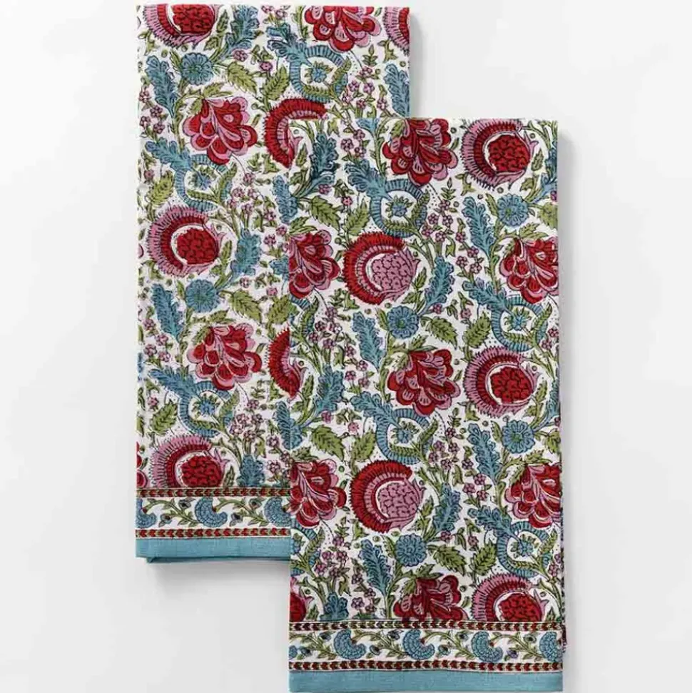 Bohemian Floral Turquoise Tea Towels | Set of 2