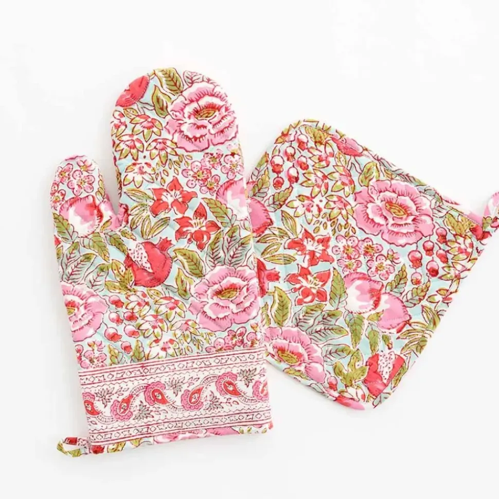 Bright Wildflower Garden Oven Mitt Pot Holder Set