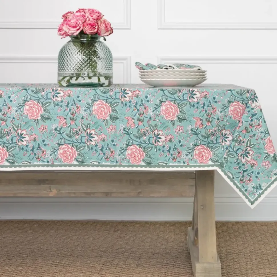 Butterfly Garden Aqua & Rose Tablecloth