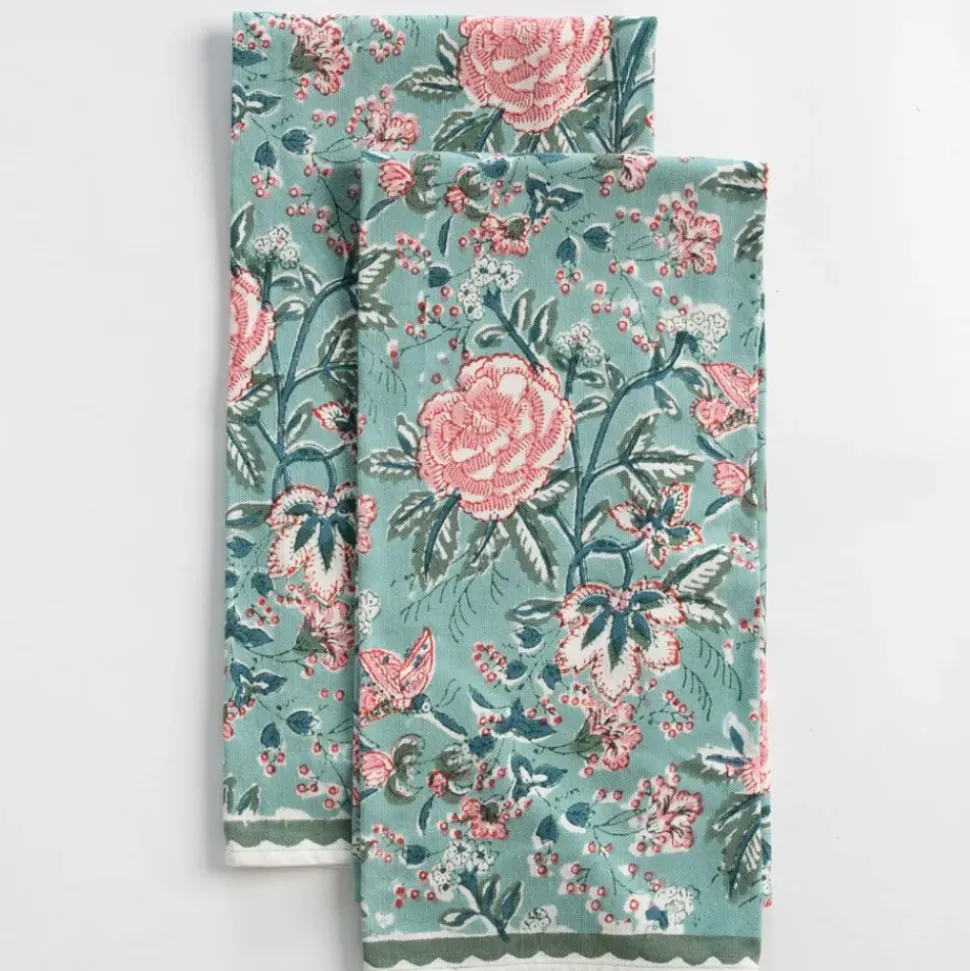 Butterfly Garden Aqua & Rose Tea Towels