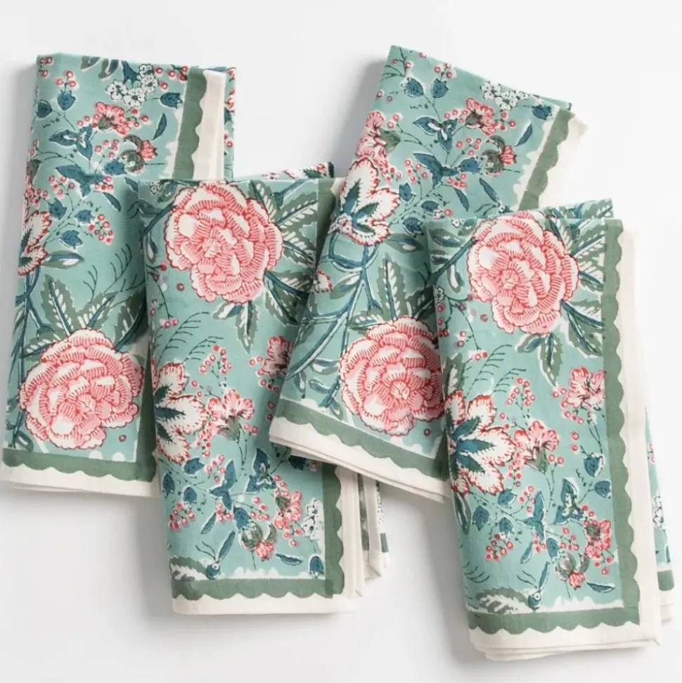 Butterfly Garden Aqua & Rose Napkin | Set of 4