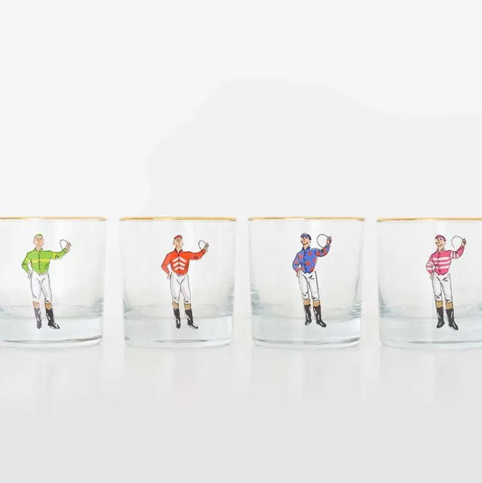 Classic Jockey Silks Bourbon Glass Mixed Set of 4
