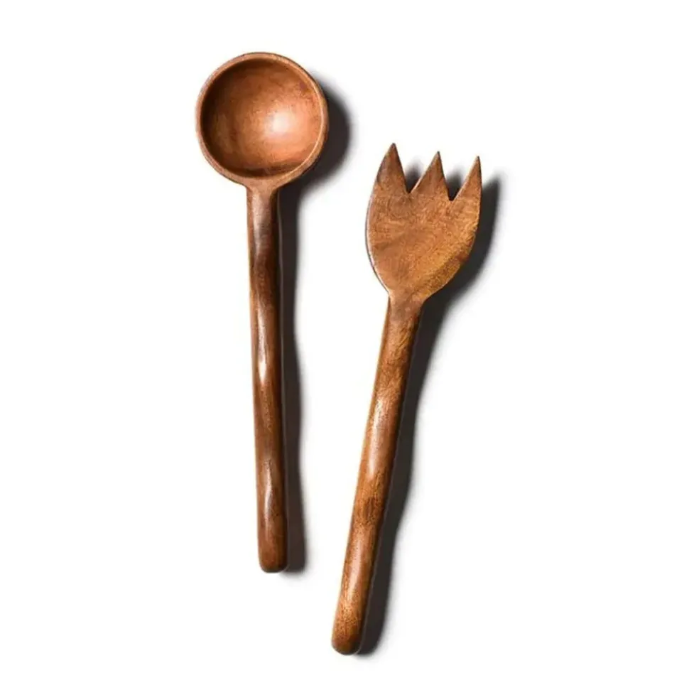 Coton Colors Fundamental Wood Ruffle Salad Server Set