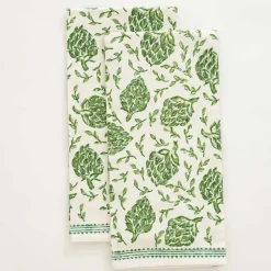 Dancing Artichokes Green Tea Towel | Set of 2