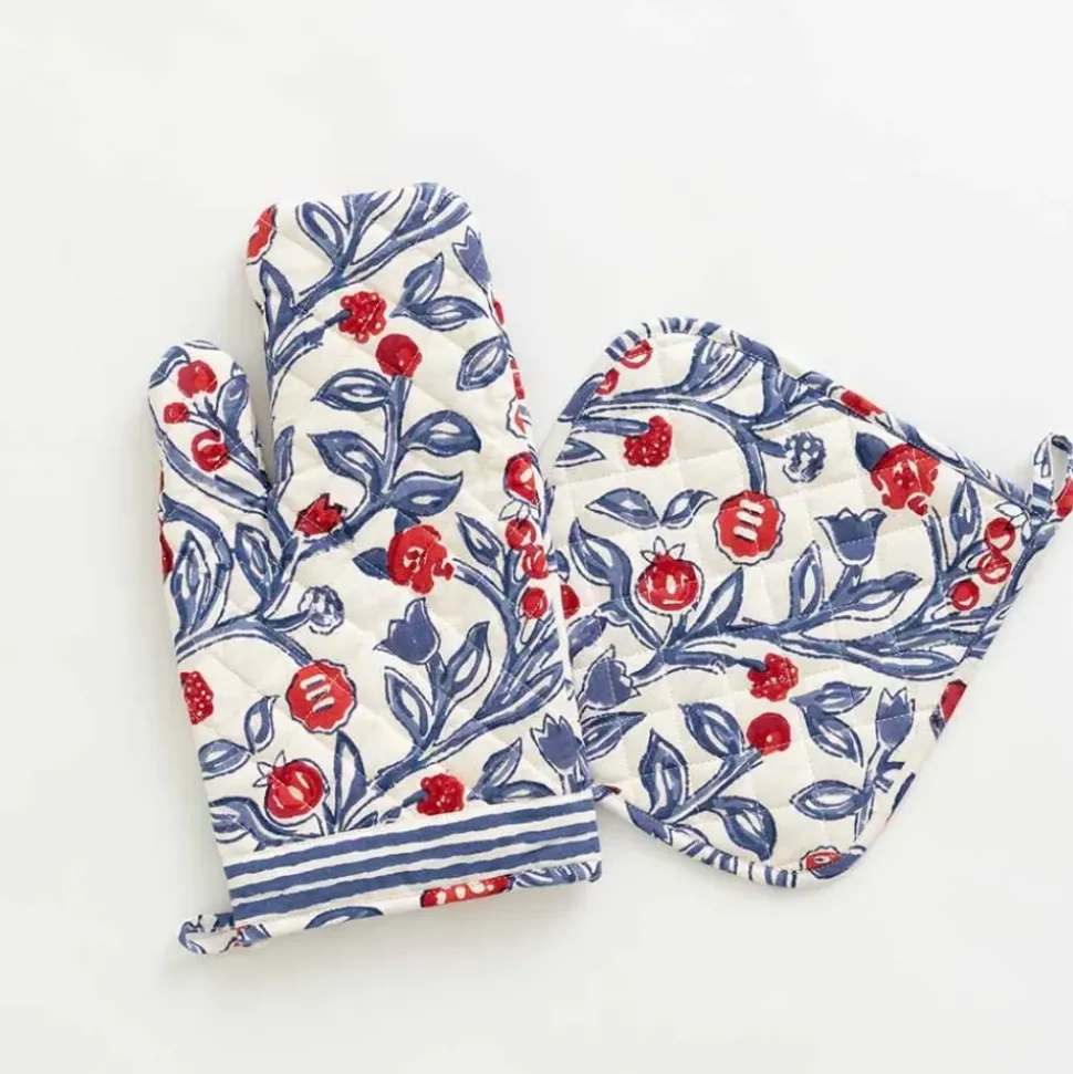 Emma Red & Blue Oven Mitt Set