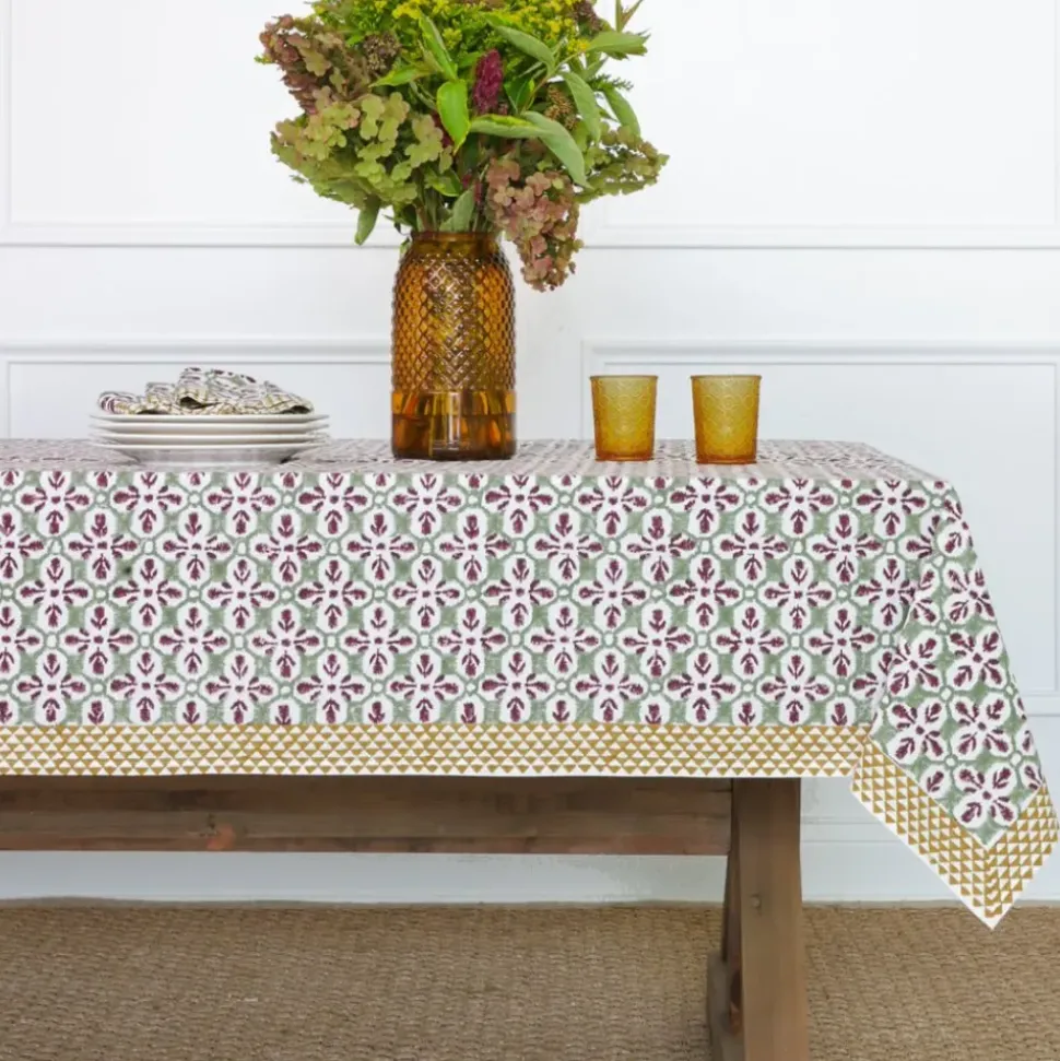Fleur de Lis Antique Jade Tablecloth