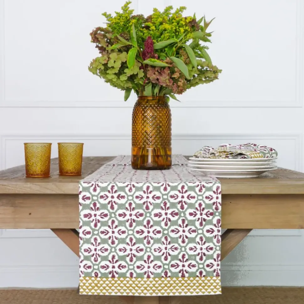 Fleur de Lis Antique Jade Table Runner