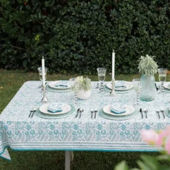 Floral Trellis Aqua Tablecloth