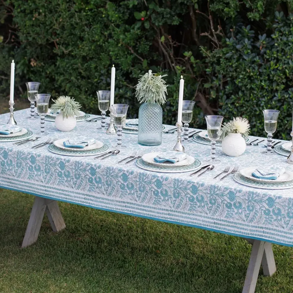 Floral Trellis Aqua Tablecloth
