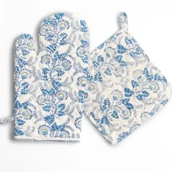 Gardenia Vine Azure Oven Mitt Set