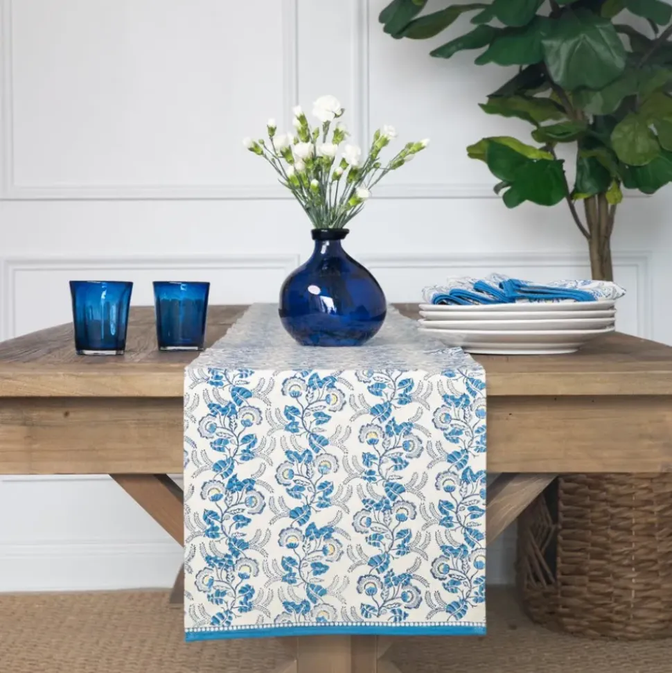 Gardenia Vine Azure Table Runner