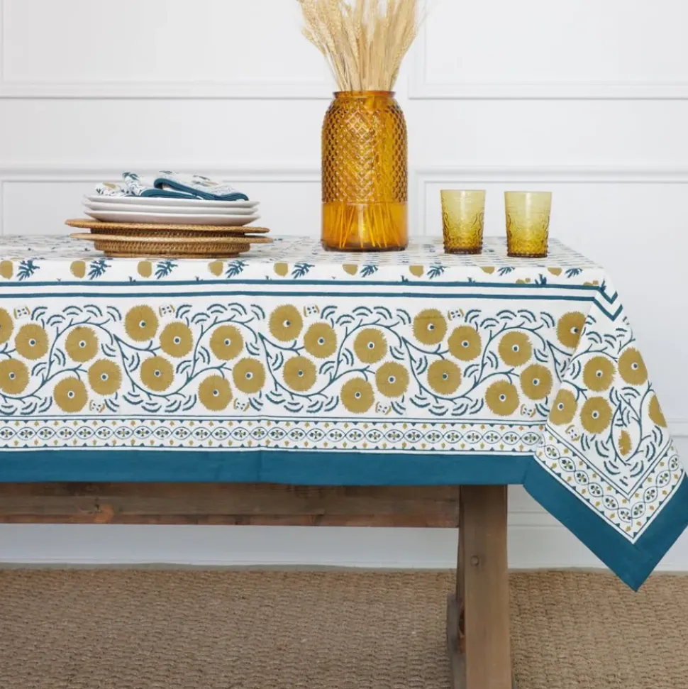 Gaya Teal & Marigold Tablecloth
