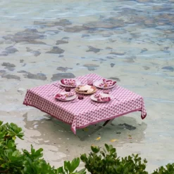 Geo Feather Fuchsia Tablecloth
