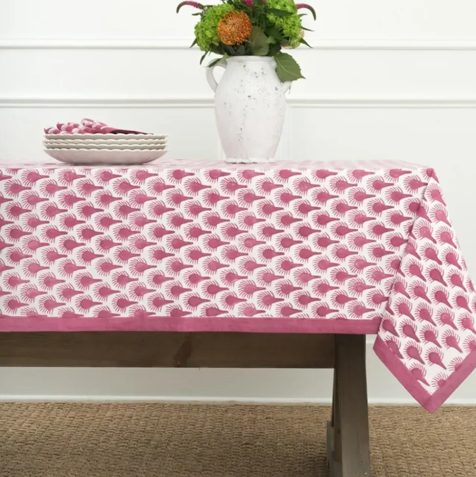 Geo Feather Fuchsia Tablecloth