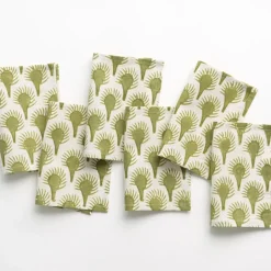Geo Feather Moss Cocktail Napkin | Set of 6