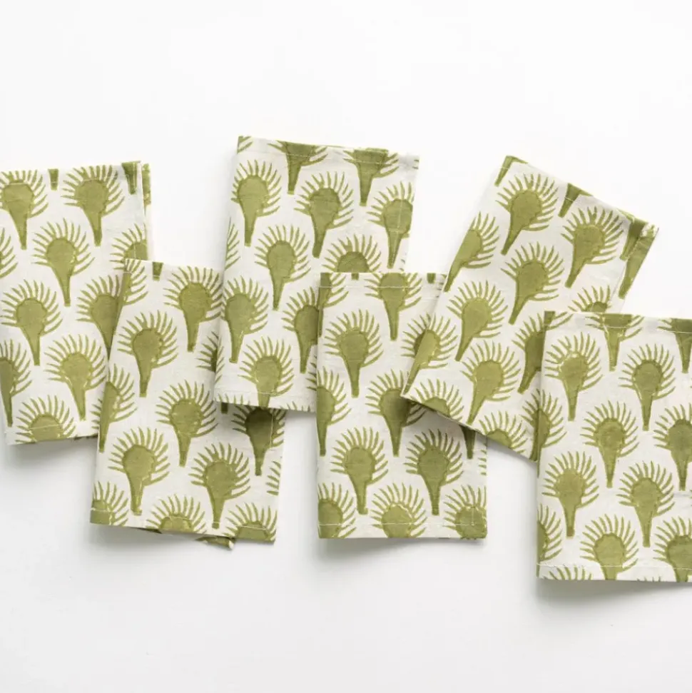 Geo Feather Moss Cocktail Napkin | Set of 6