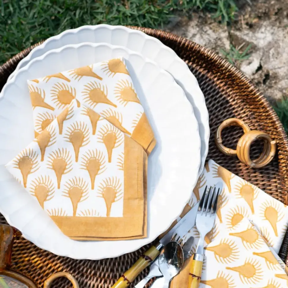 Geo Feather Ochre Napkin | Set of 4