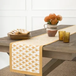 Geo Feather Ochre Table Runner