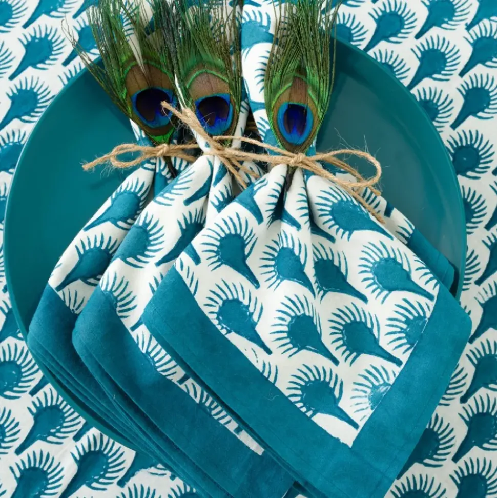 Geo Feather Teal Napkin | Set of 4
