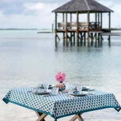 Geo Feather Teal Tablecloth