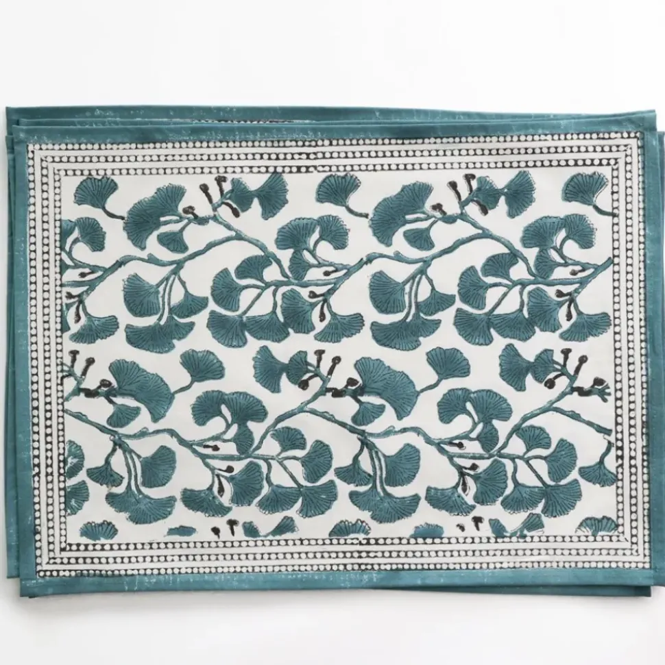 Ginkgo Teal Placemat | Set of 4