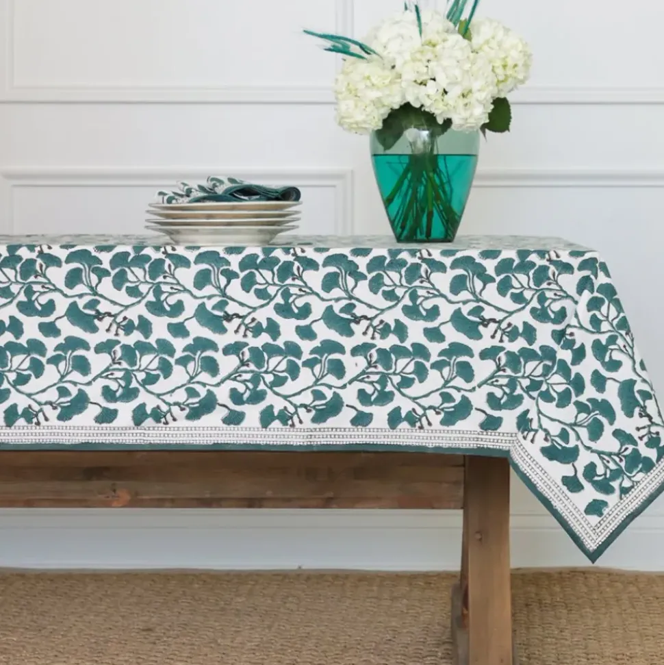 Ginkgo Teal Tablecloth