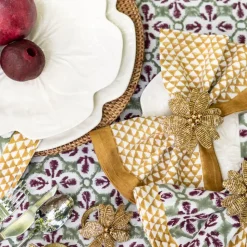 Gold Flower Beaded Napkin Ring | Set of 4