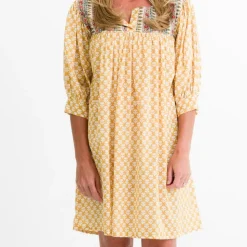 Golden Buti Split Neck Shift Dress