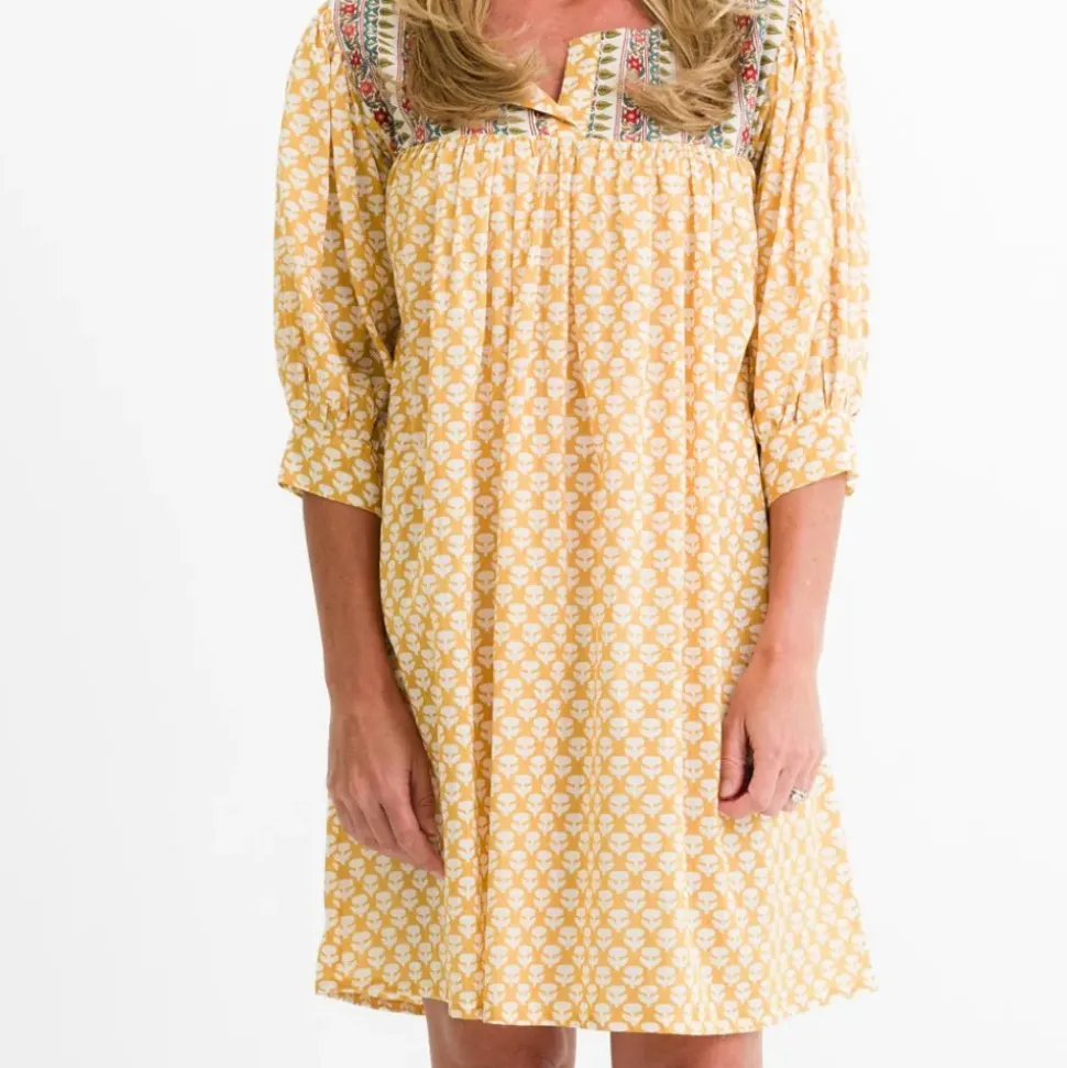 Golden Buti Split Neck Shift Dress