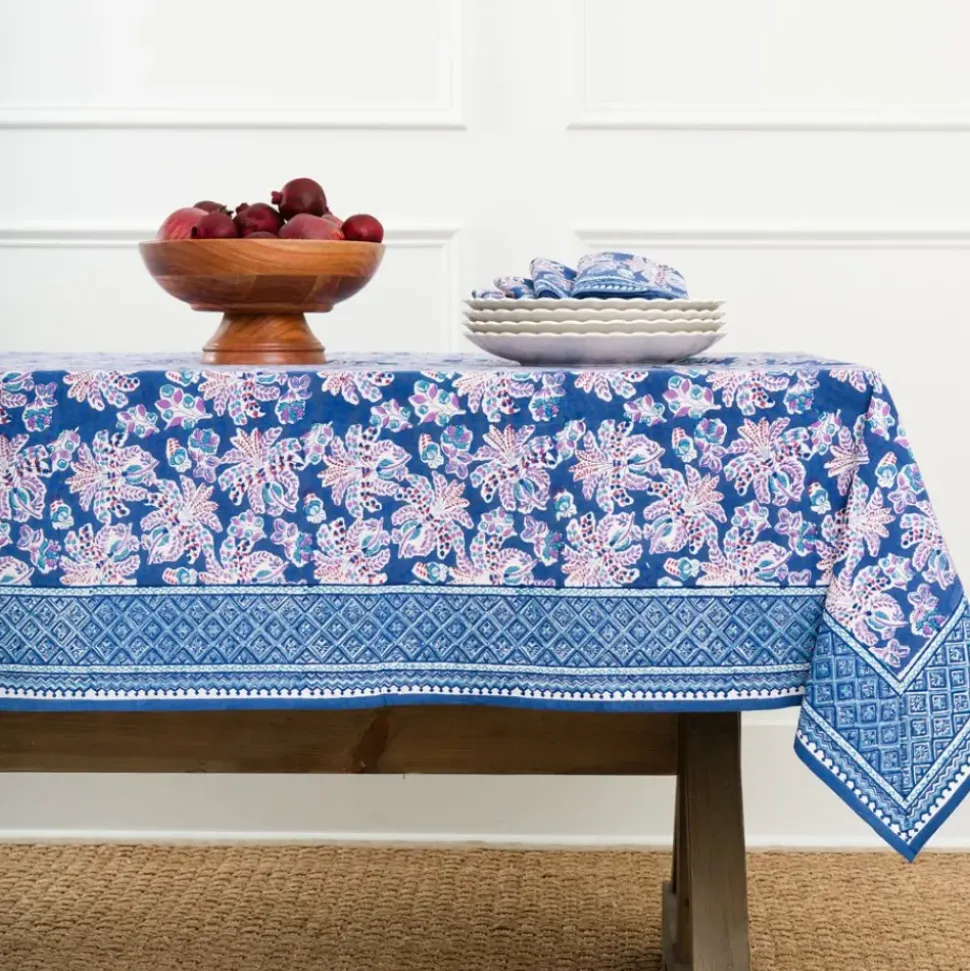 Grecian Palm Blue & Orchid Tablecloth