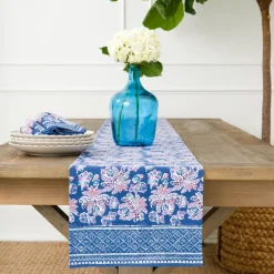 Grecian Palm Blue & Orchid Table Runner