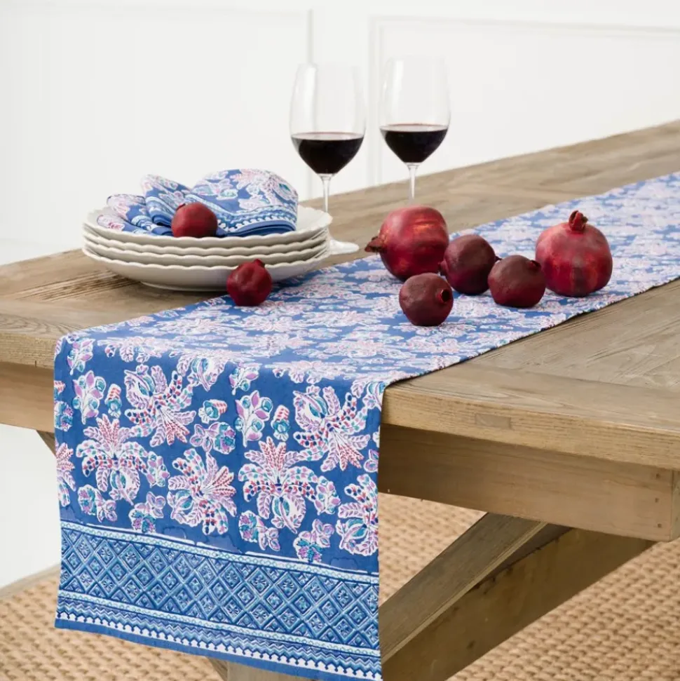 Grecian Palm Blue & Orchid Table Runner