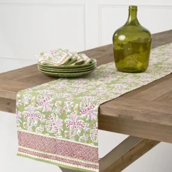 Grecian Palm Fern & Magenta Table Runner