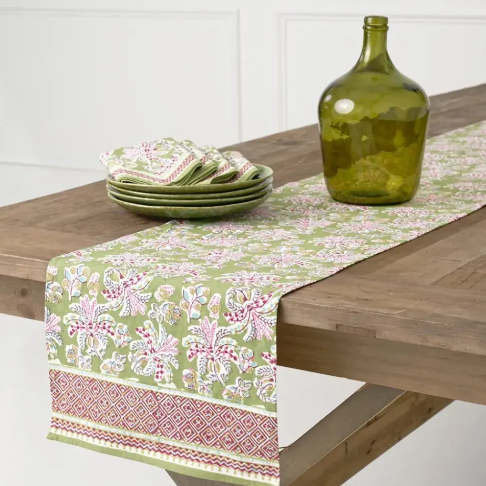 Grecian Palm Fern & Magenta Table Runner