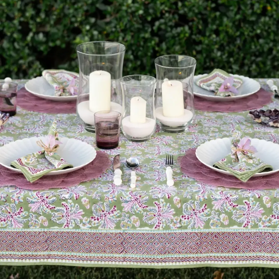 Grecian Palm Fern & Magenta Tablecloth
