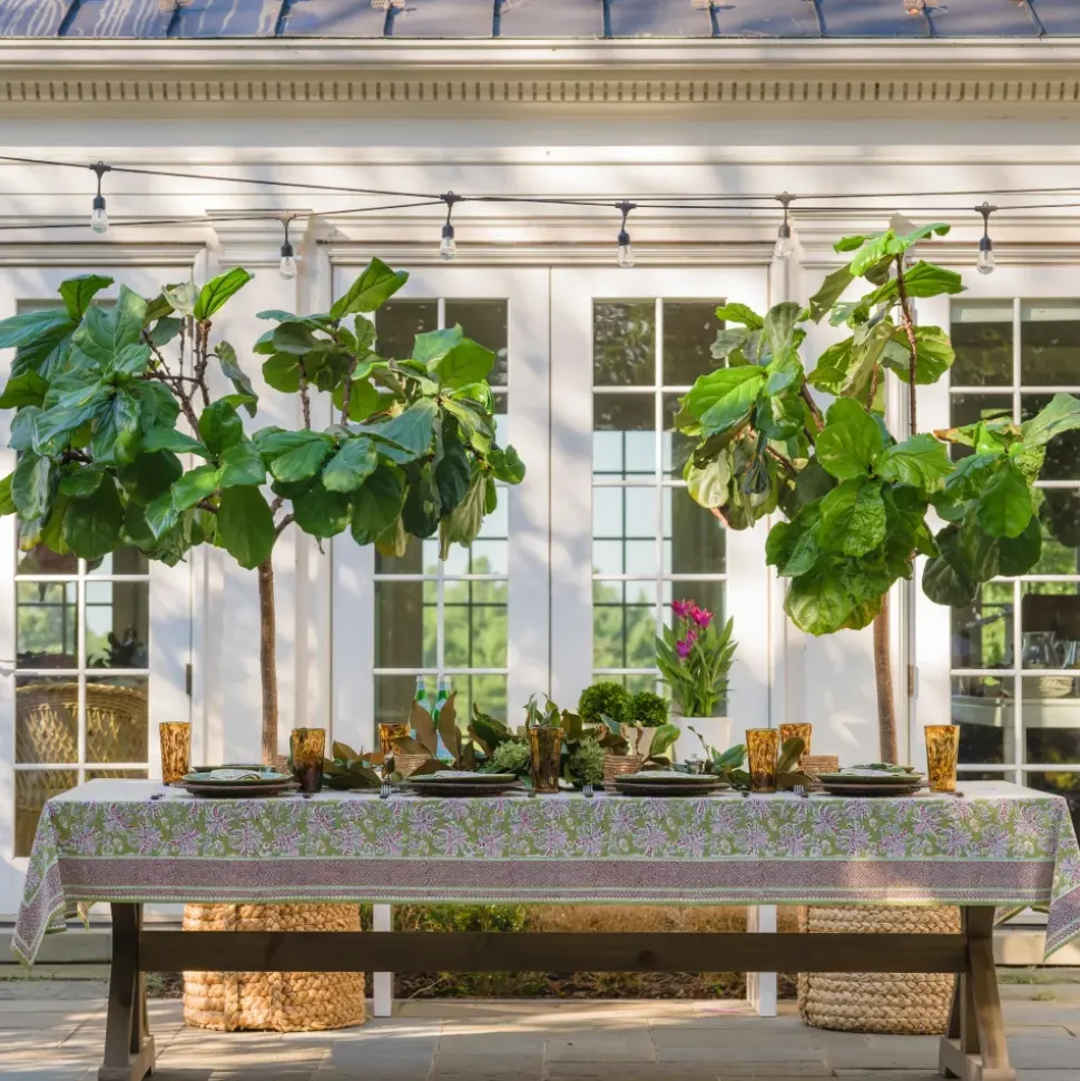 Grecian Palm Fern & Magenta Tablecloth
